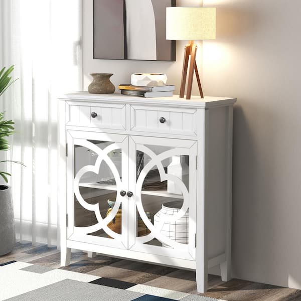 GODEER White Accent Storage Cabinet Wooden Cabinet with Adjustable Shelf