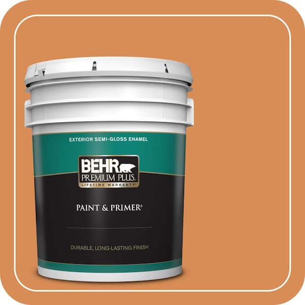 BEHR PREMIUM PLUS 5 gal. #PMD-80 Spiced Pumpkin Semi-Gloss Enamel Exterior Paint & Primer