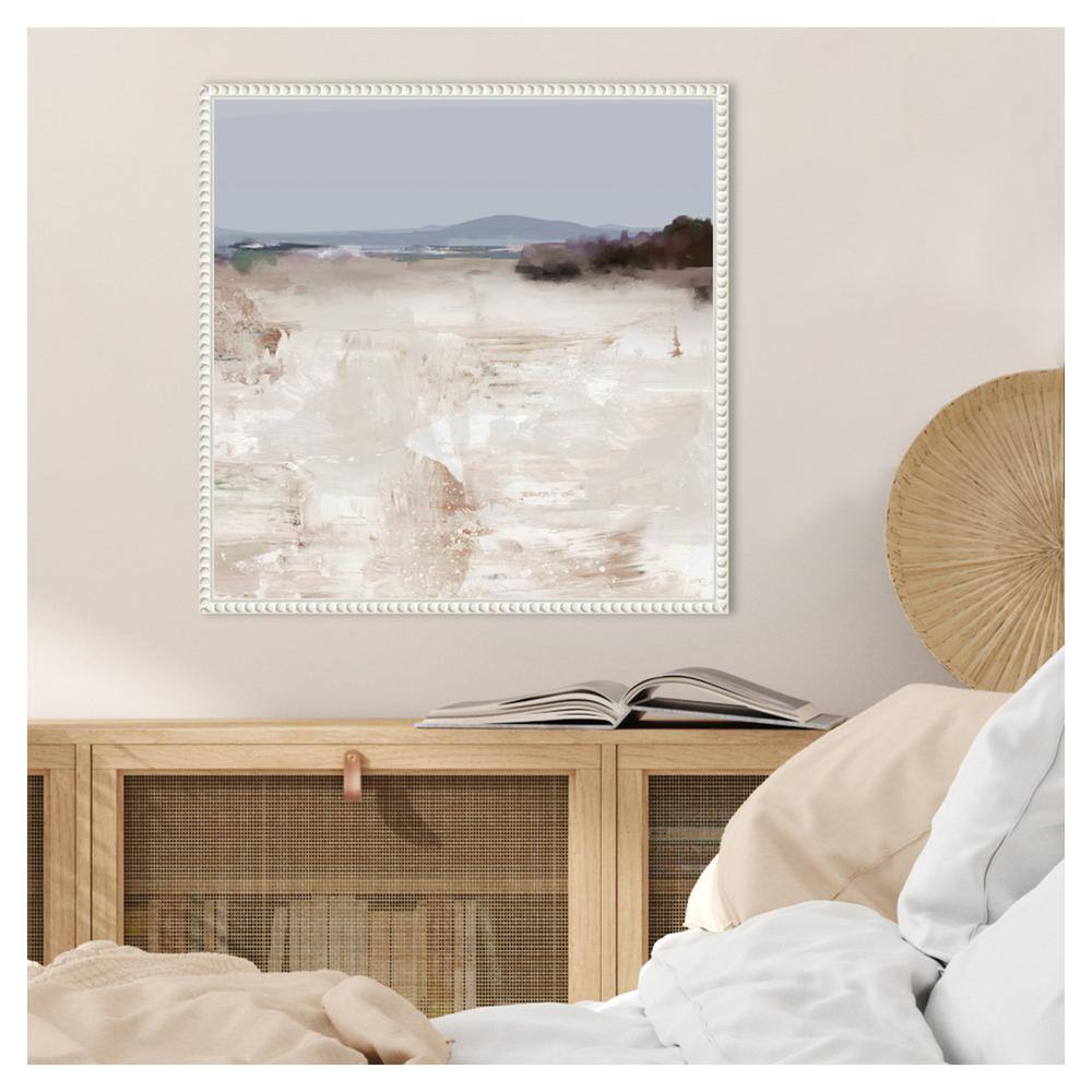 Serene Shoreline Abstract Landscape Canvas with Beaded Frame