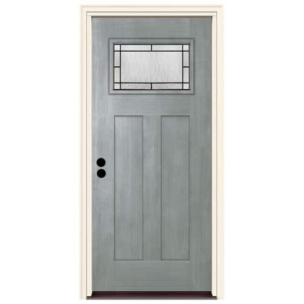 36 in. x 80 in. Right-Hand 1-Lite Craftsman Wendover Stone Stained Fiberglass Prehung Front Door with Brickmould