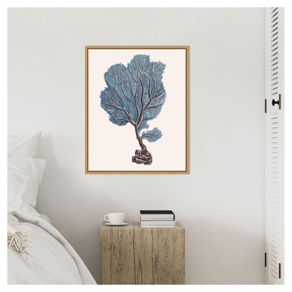Indigo Reef IV Blue and Brown Canvas Wall Art with Maple Frame