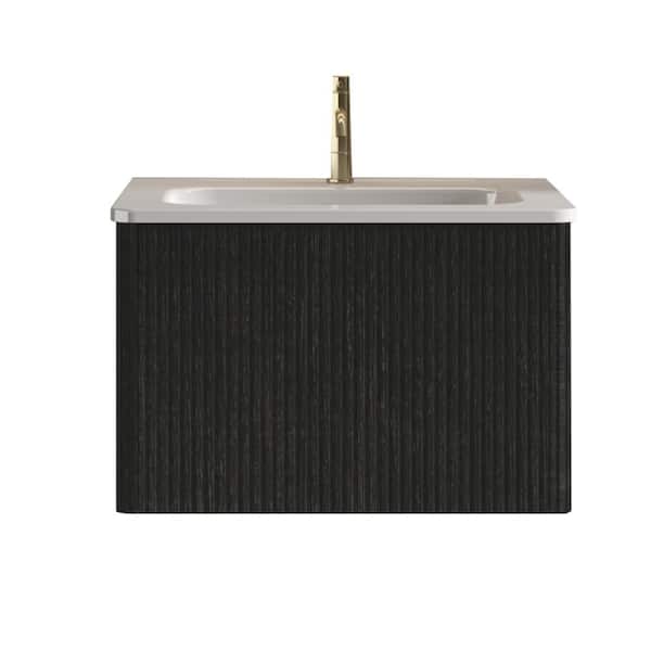 24 in. W x 18 in. D x 17 in. H Single Sink Floating Black Bath Vanity with in White Ceramic Top