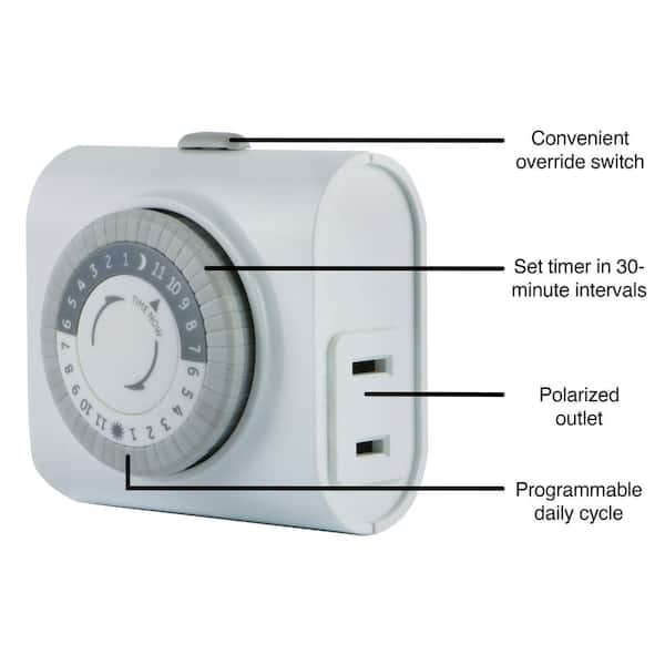 GE Home Electrical 24-Hour Indoor Plug-in Mechanical Timer, Big Button for  Easy Programing, 1 Polarized Timer Outlet, 30 Minute Intervals, Daily