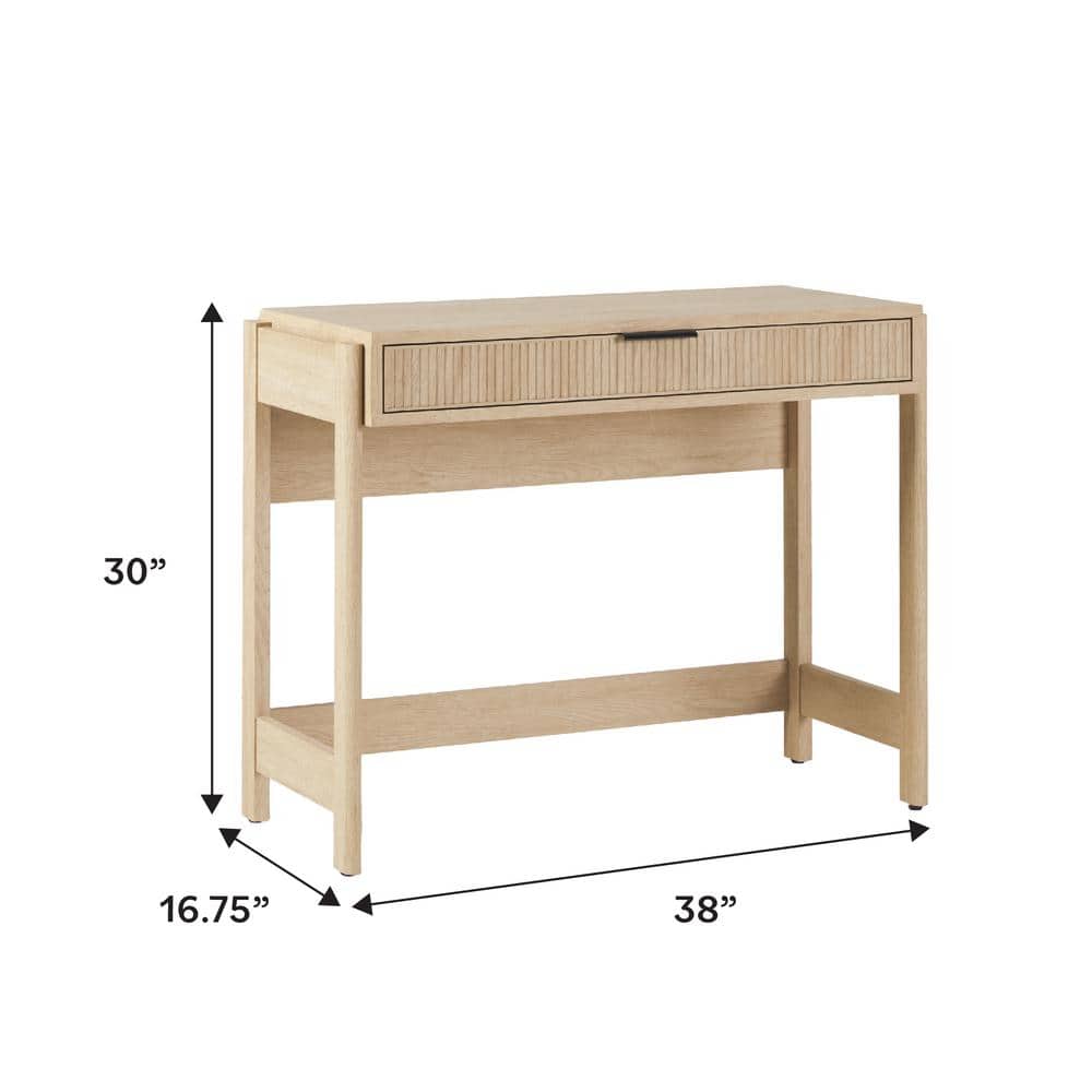 Modern 38 in. Rectangular Coastal Oak Wood 1-Drawer Desk with Reeded Drawer Front - Thumbnail 4