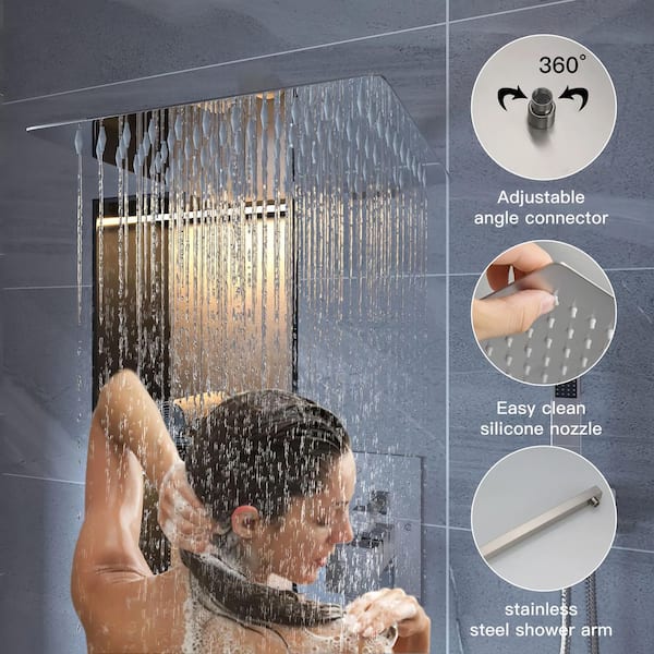Single Handle 3-Spray Shower Faucet 2.5 Gpm with 180° Swivel, Adjustable Flow Rate in Brushed Nickel