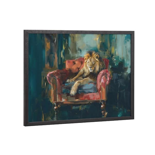 Kate and Laurel Gallery Lion Portrait in Rich Jewel Tones by The Creative Bunch Studio Black Framed Art Print 16 in. x 12 in.