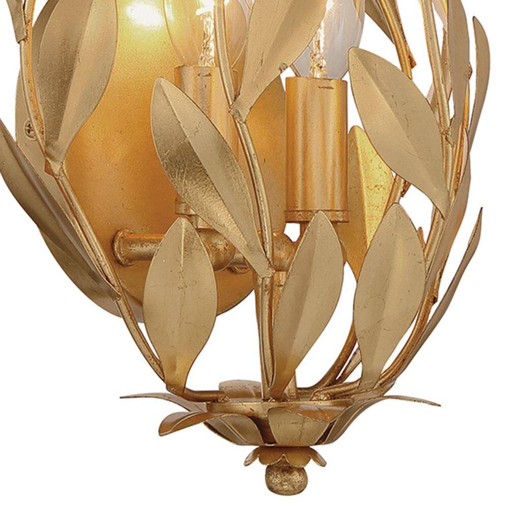 Antique Gold Wrought Iron Leaf Vanity Sconce, 16" Height