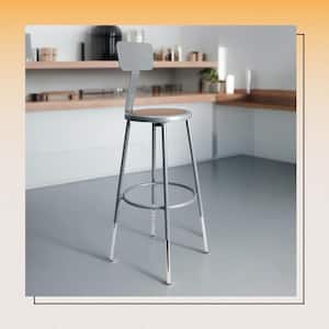 Felix Collection Height Adjustable 25-33 in. Stool with Backrest, Grey Metal Frame, Masonite Seat Pan Assembly Ready