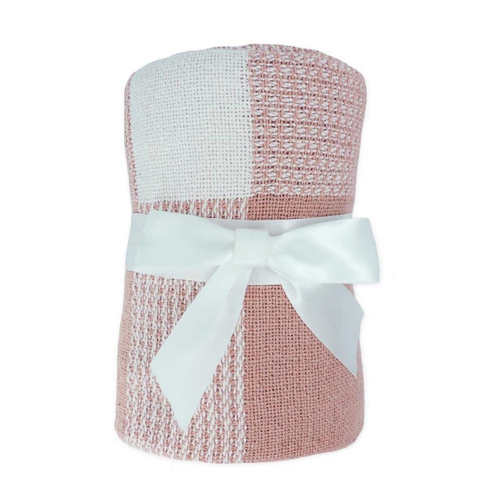 Peachy Keen and White Organic Cotton Plaid Throw Blanket, 50" x 60"