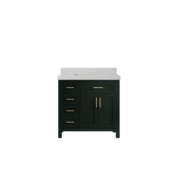 Willow Collections Cambridge 36 in. W x 22 in. D x 36 in. H Center Sink Bath Vanityin Dark Green with 2 in Carrara Quartz Top