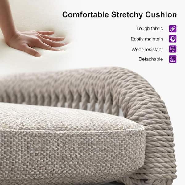 Modern Aluminum Twill Wicker Woven Counter Height Outdoor Bar Stool with Back and Cushion (2-Pack)
