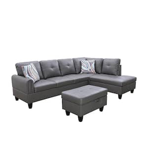 StarHomeLiving 25 in. W 3-Piece Leather L Shaped Sectional Sofa in Gray