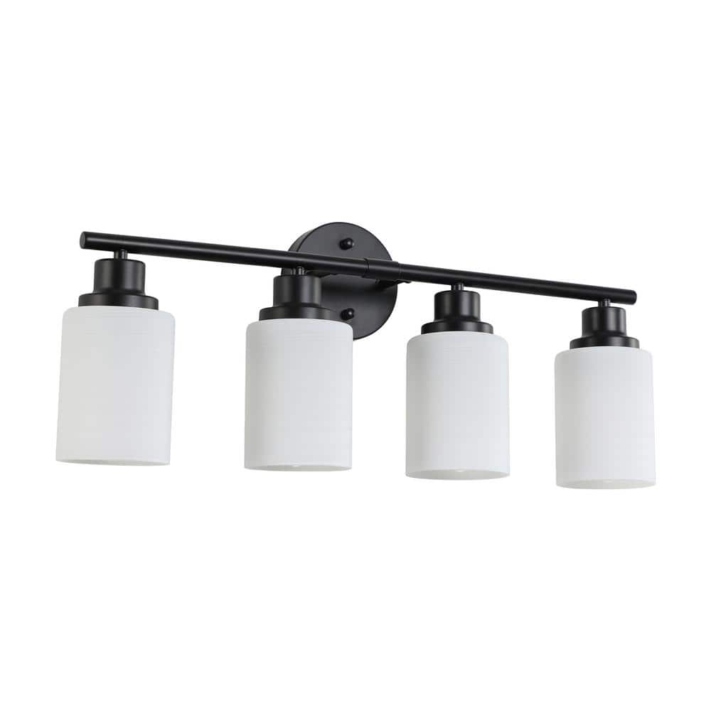 24.4 in. W 4-Light Vanity Lighting Fixture Mirror Light, Frosted White Glass with Black Frame, E26, No Bulbs Included price history on PriceWatchPro