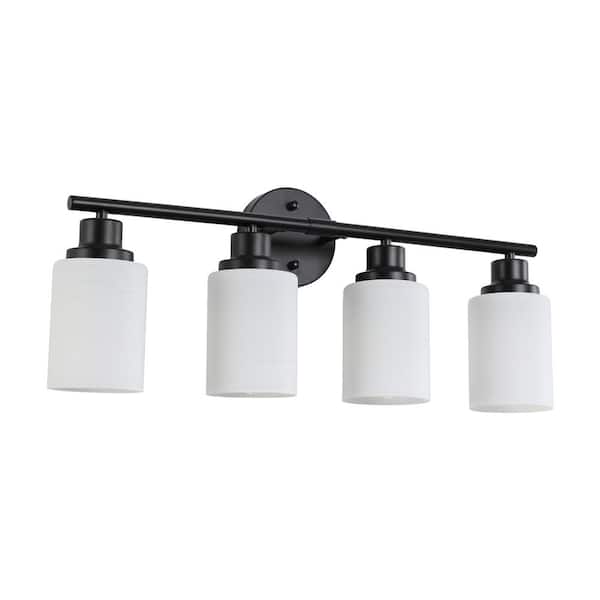 Sunpez 24.4 in. W 4-Light Vanity Lighting Fixture Mirror Light, Frosted White Glass with Black Frame, E26, No Bulbs Included