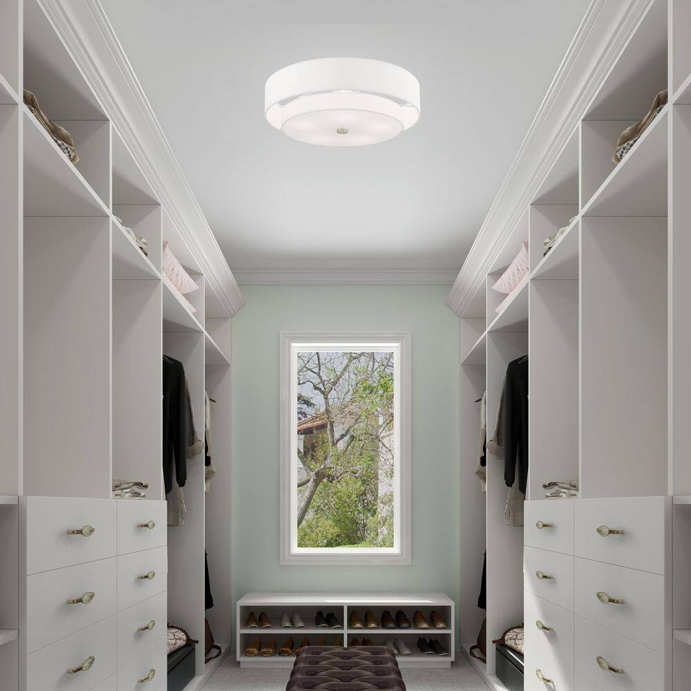 Meridian Brushed Nickel 5-Light Indoor Drum Flush Mount with Off-White Shade