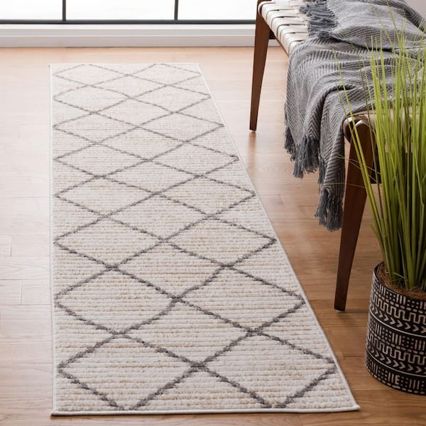 Marrakesh 2 ft. x 8 ft. Beige/Gray Abstract Diamond Runner Rug
