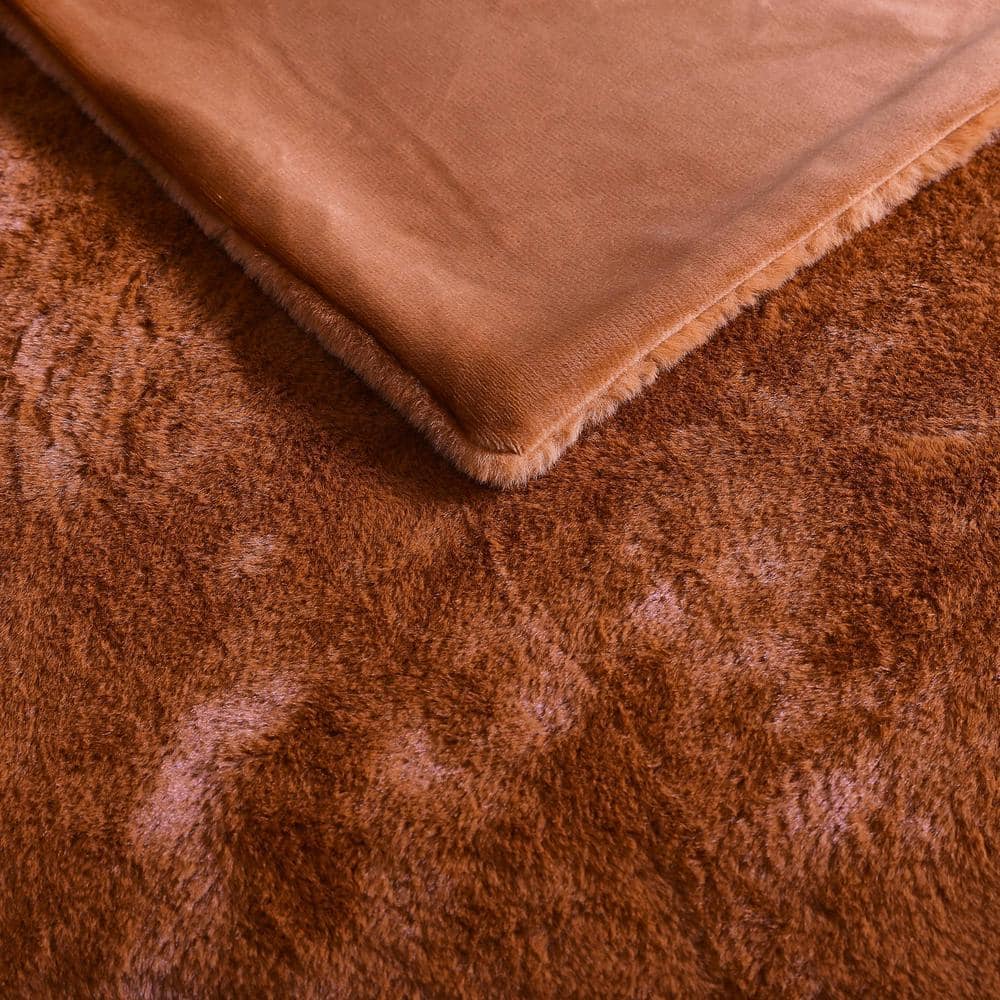Ginger Orange Faux Fur Reversible Throw Blanket 50" x 60"
