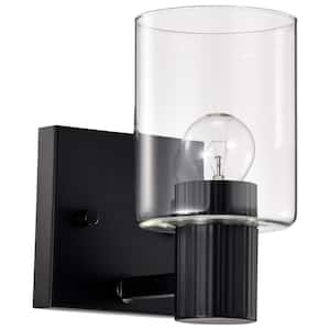 Clarksville 4.5 in. 1-Light Matte Black Transitional Vanity Light with Clear Glass Shade