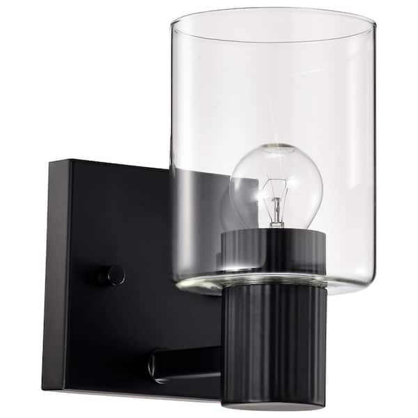 SATCO Clarksville 4.5 in. 1-Light Matte Black Transitional Vanity Light with Clear Glass Shade