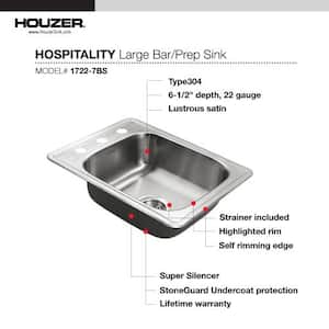 Houzer Hospitality 17 in. Stainless Steel Topmount Single Bowl Bar Sink with Strainer - 1722-7BS-1