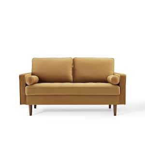 Valour 61.5 in. Cognac Velvet 3-Seater Loveseat with Removable Cushions