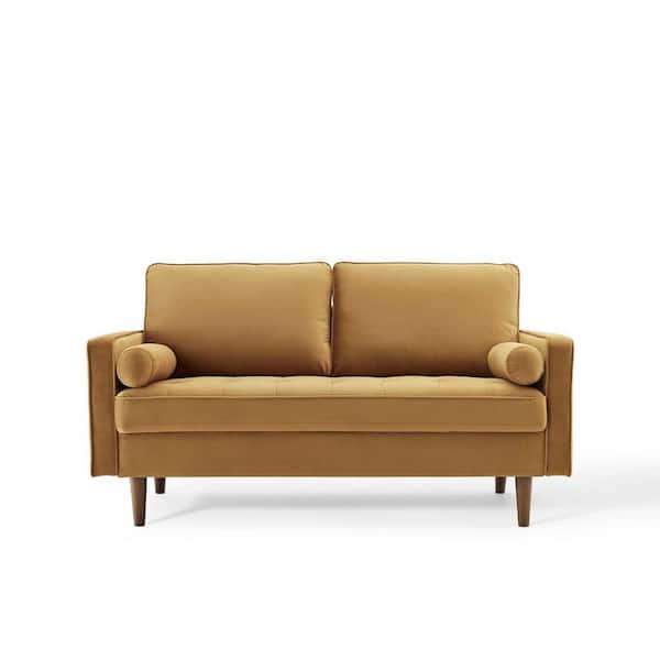 MODWAY Valour 61.5 in. Cognac Velvet 3-Seater Loveseat with Removable Cushions