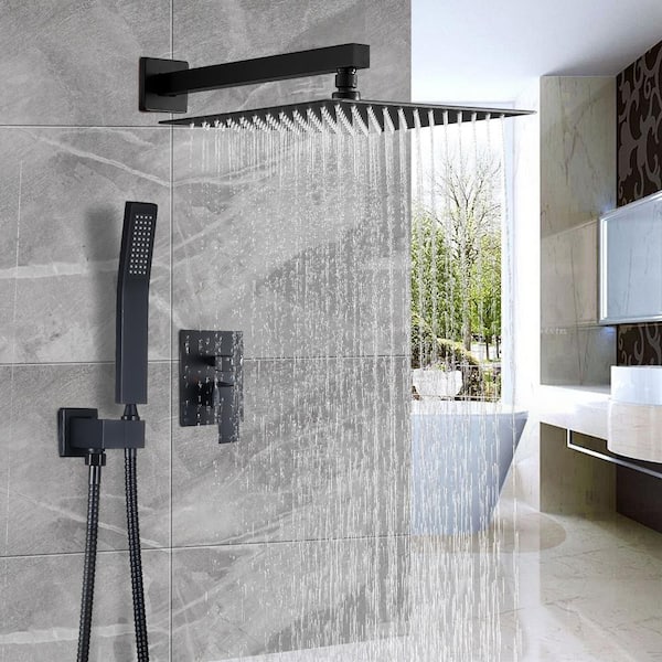 Bathroom 8" Ultra Thin Shower Head & Handheld Spray Mixer Valve Wall Mount Set 