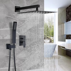 Rainfall 1-Spray Square 12 in. Shower System Shower Head with Handheld in Black (Valve Included)