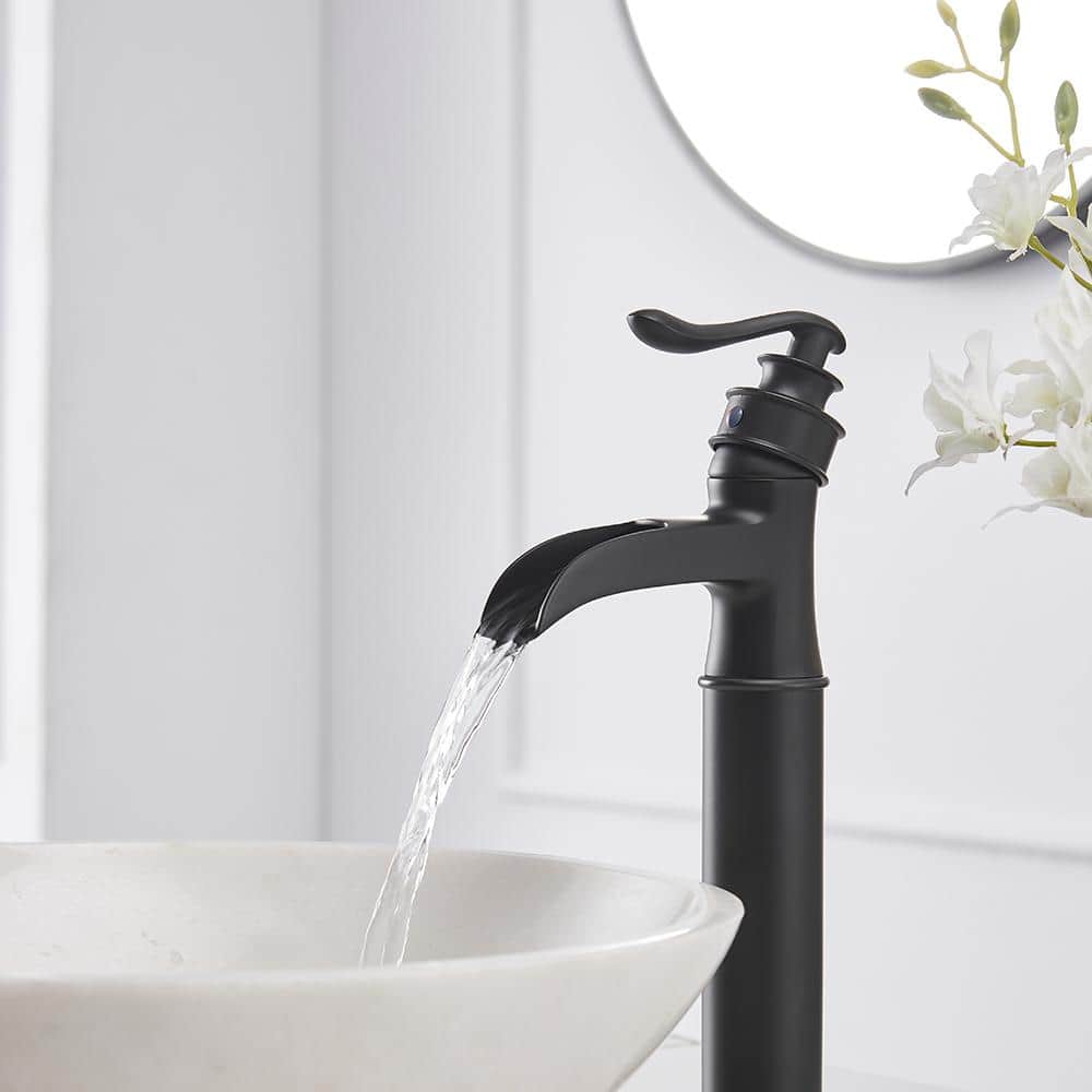 Matte Black Brass Single Handle Waterfall Bathroom Faucet