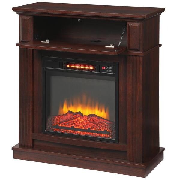 Hampton Bay Albury 31 in. Freestanding Compact Infrared Electric Fireplace in Cherry