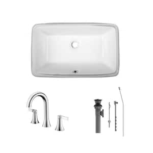 21 in. Undermount Rectangular Bathroom Sink with Overflow Drain in White with 8 in. Widespread Faucet in Chrome Finish