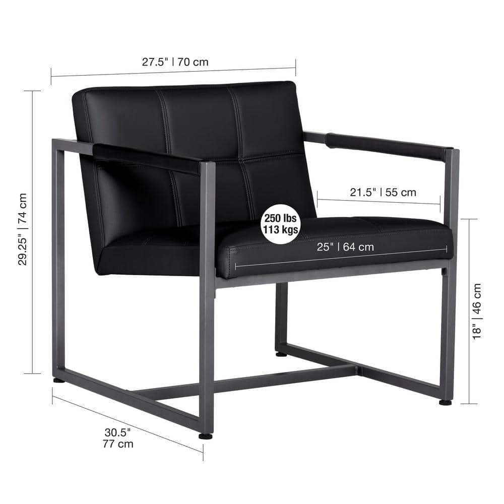Camber Modern Black Leather Accent Chair with Metal Frame