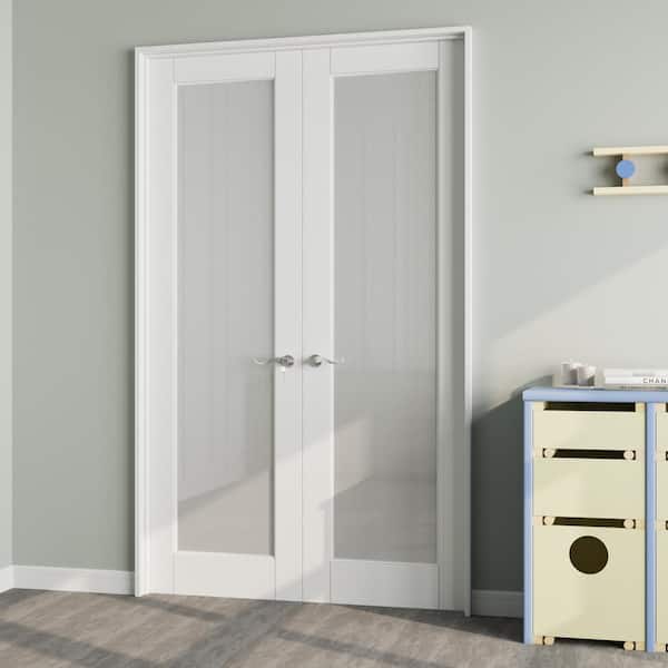 ARK DESIGN 48 in. x 80 in. Universal Handed 1-Lite Frosted Glass