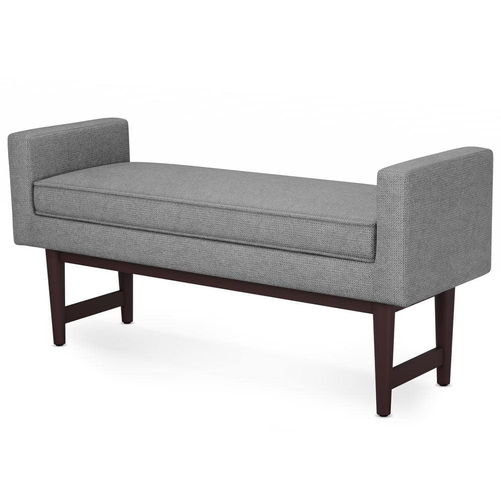 Pewter Grey Linen Upholstered Ottoman Bench with Raised Sides