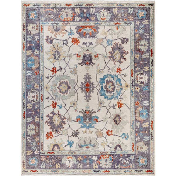 Oushak Ivory 9 ft. x 12 ft. Floral Wool Indoor Area Rug