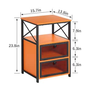 Modern Night Stand End Side Table with Storage and Door, Nightstands with Drawers for Home, Orange, 23.8"Tx13.8"Wx15.7"L