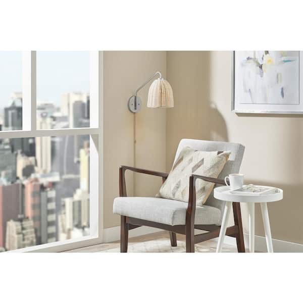 Hampton Bay Highler 1-Light Silver Wall Sconce with White Rattan Shade