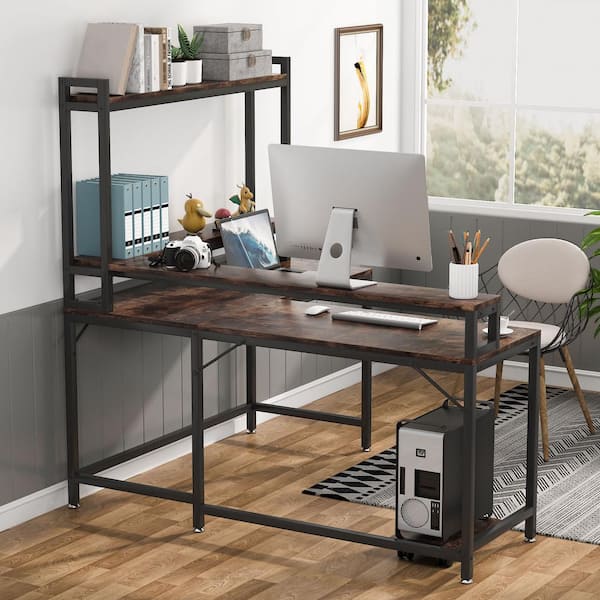 Gymax 87'' Two Person Computer Desk Adjustable L-Shaped Office Desk W/Shelves & 