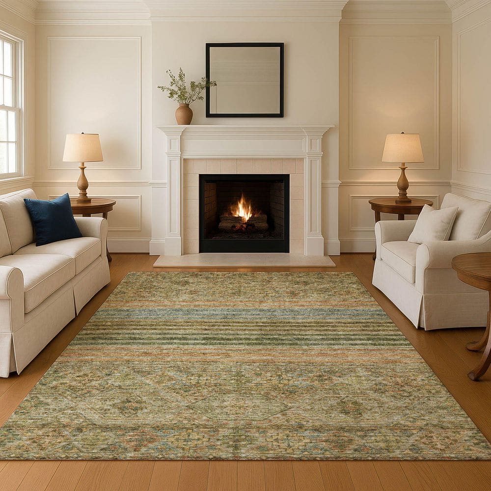 Mayfield Premium Machine Washable Abstract AMF1641 Aloe 5 ft. x 7 ft. 6 in. Area Rug price history on PriceWatchPro
