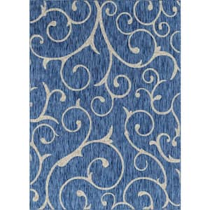 Outdoor Curl Azure Blue 8 ft. x 11 ft. Area Rug