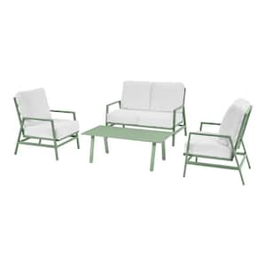 Sunnymead 4-Piece Metal Outdoor Chat Set with Bright White Cushions