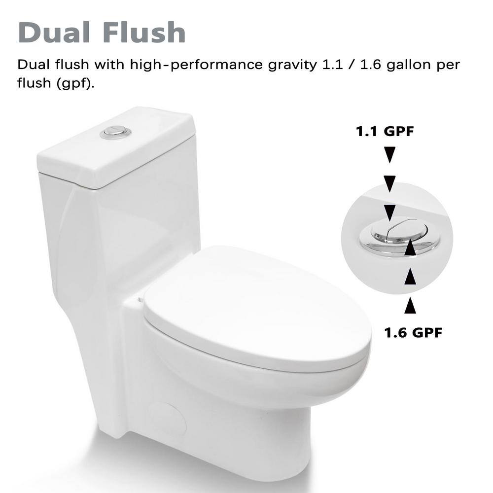 Gloss White Ceramic Dual-Flush Elongated One-Piece Toilet