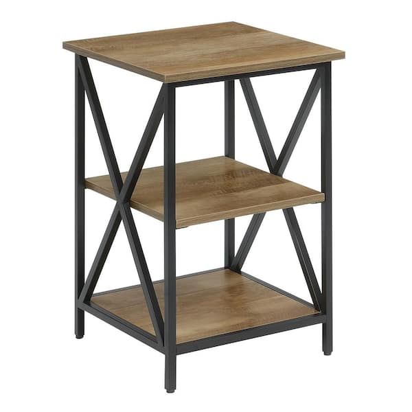 Convenience Concepts Tucson 15.75 in. W Weathered Barnwood/Black 24.25 in. H Square Particle Board End Table with Shelves