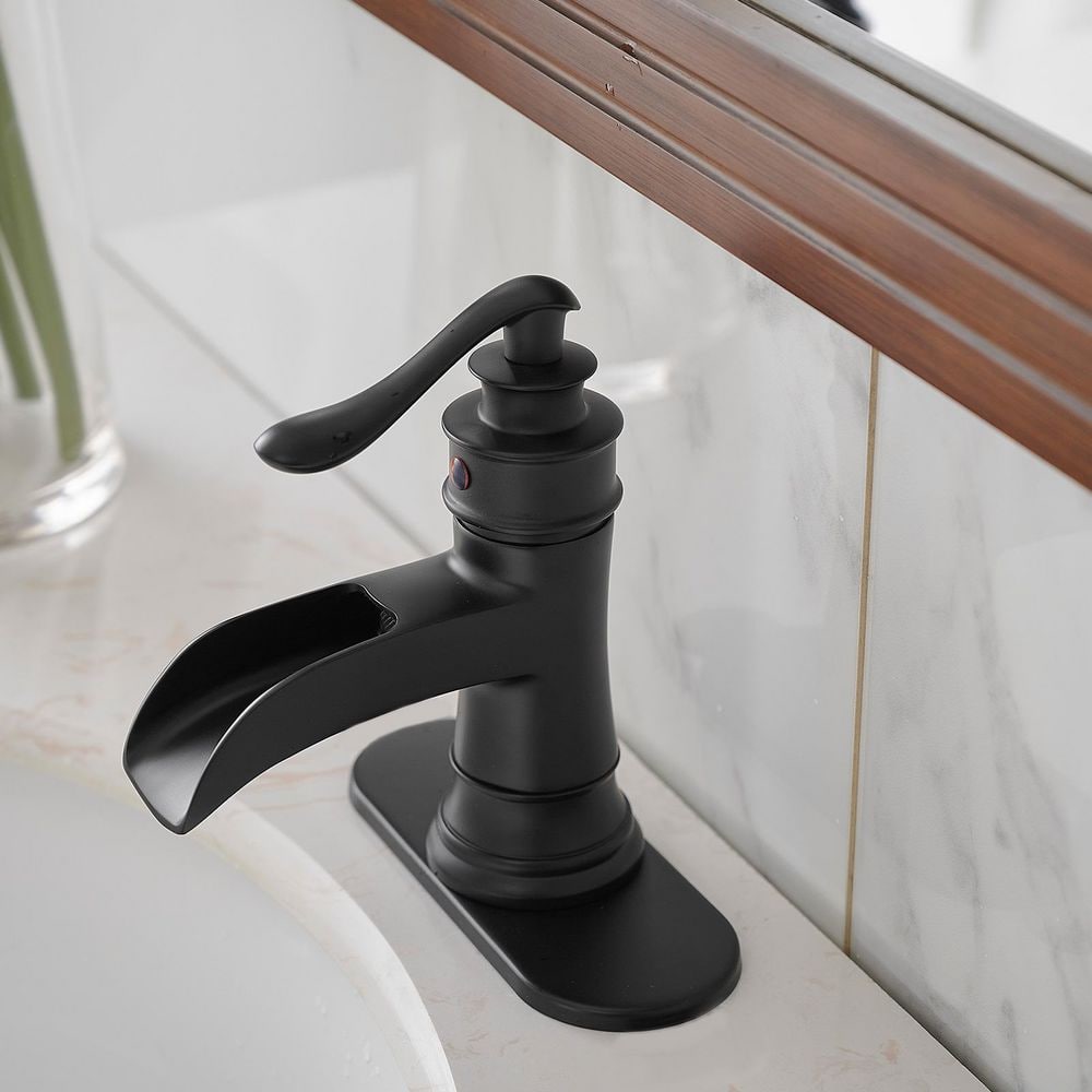 Matte Black Single-Handle Waterfall Bathroom Faucet with Deck Plate