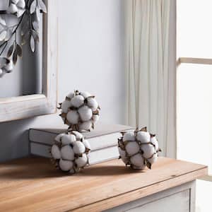 White Light Brown Ceramic and Faux Cotton Decorative Ball (Set of 3)