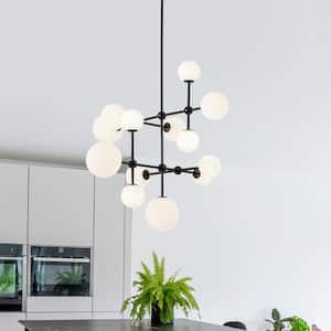Ceder 13-Light 27.6 in.W Matte Black Modern Globe Chandelier Sputnik Branch Bubble Chandelier for Living or Dining Room