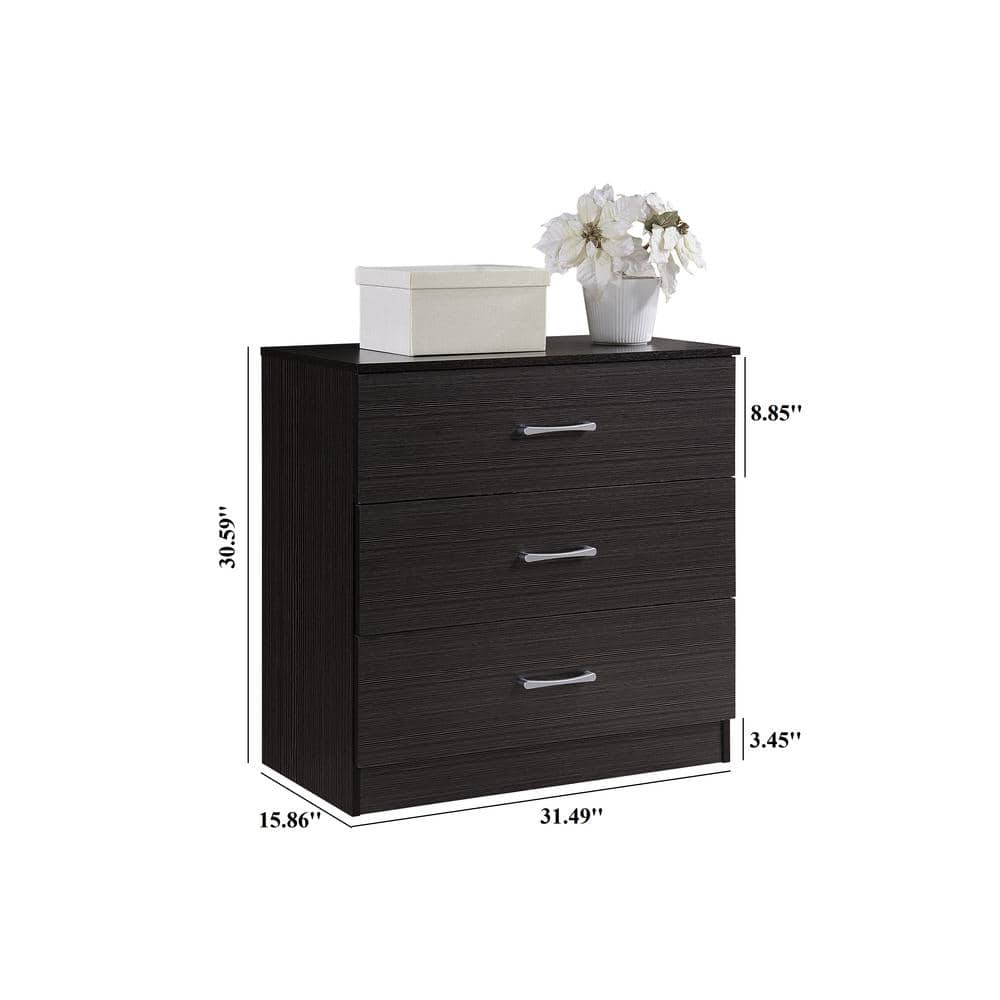 Sleek Contemporary 3-Drawer Chest in Chocolate with Dovetail Construction