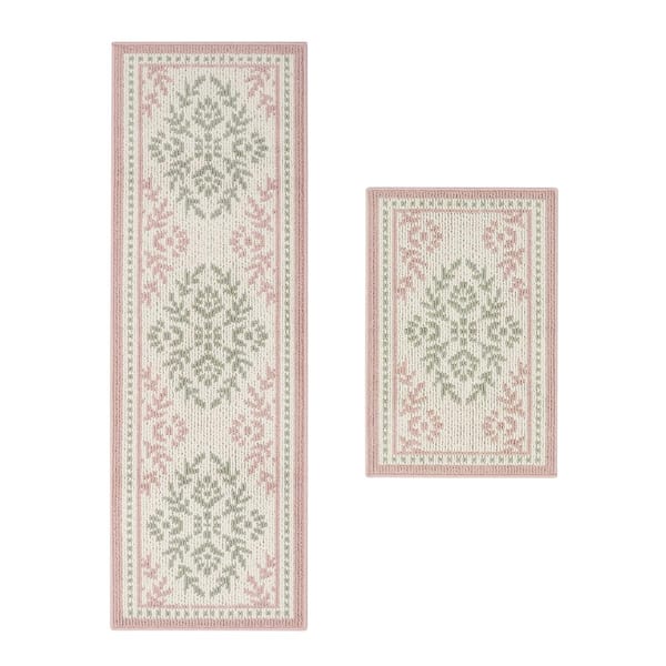 Barnsley Pink Medallion 2 ft. X 6 ft. Polypropylene Rug Set