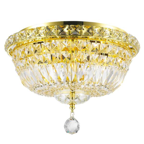 Worldwide Lighting Empire Collection 4-Light Gold Ceiling Light with Clear Crystal