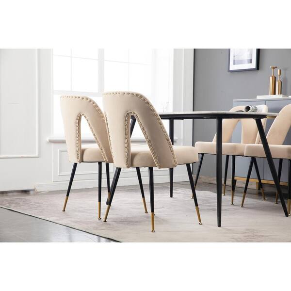 Beige Modern Casual Velvet Upholstered, Casual Dining Chairs With Arms And Legs
